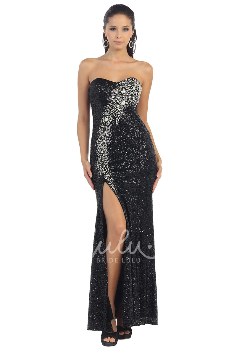Sleeveless Sequin Bridesmaid Dress with Beading and Split Front