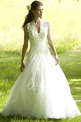 Chiffon V-Neck Sleeveless Wedding Dress with Appliques A-Line Style