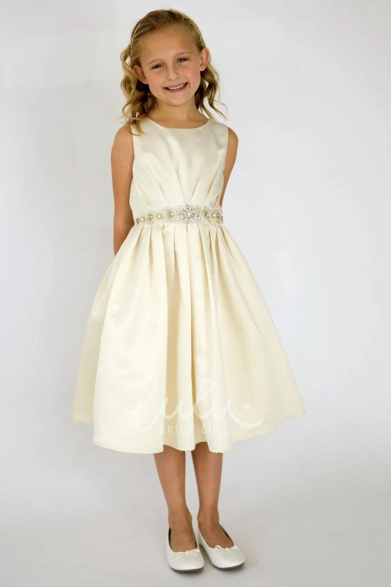 Sequin Satin Flower Girl Dress Tea-Length Tiered