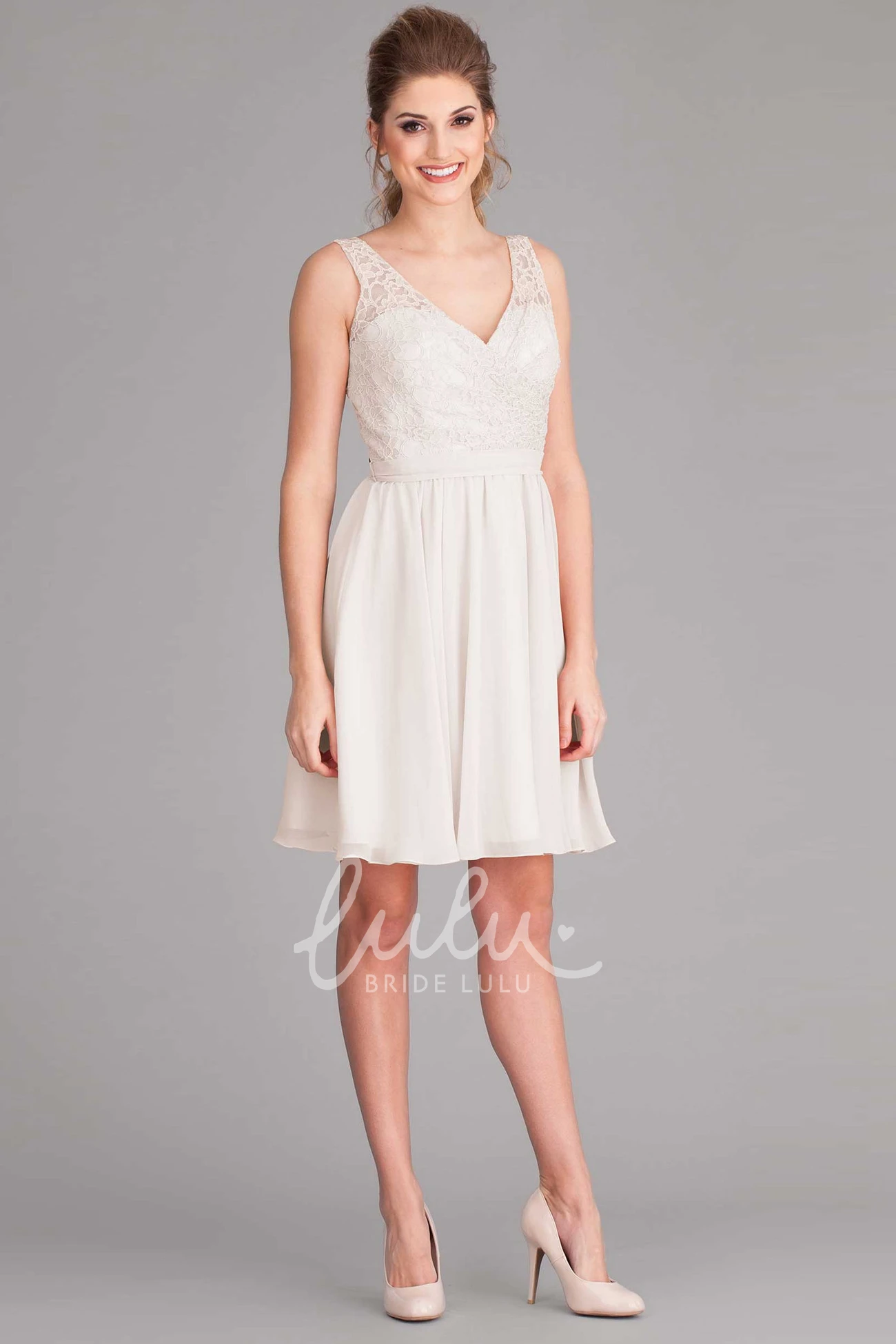 Knee-Length Lace Chiffon Wedding Dress Sleeveless Unique