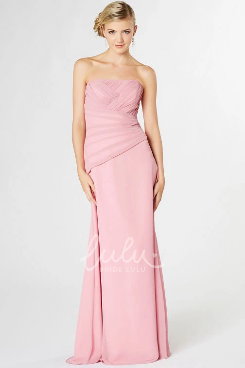 Ruched Strapless Chiffon Bridesmaid Dress with Lace-Up and Flowy Skirt