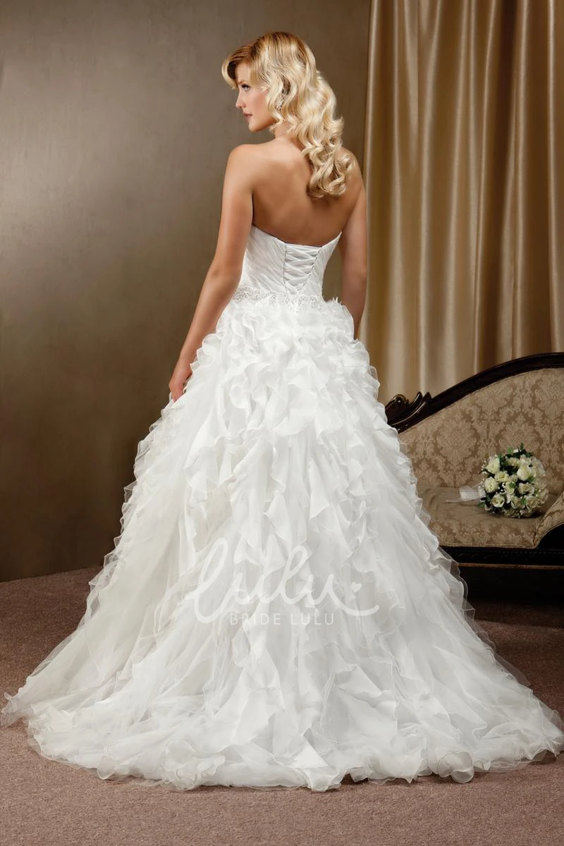 Cascading-Ruffle Strapless Chiffon Wedding Dress with Ruching