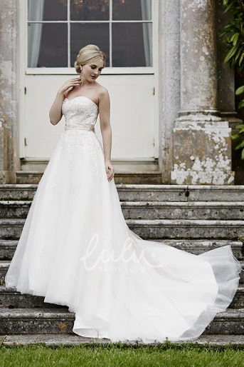 Strapless A-Line Wedding Dress with Appliques and Beading