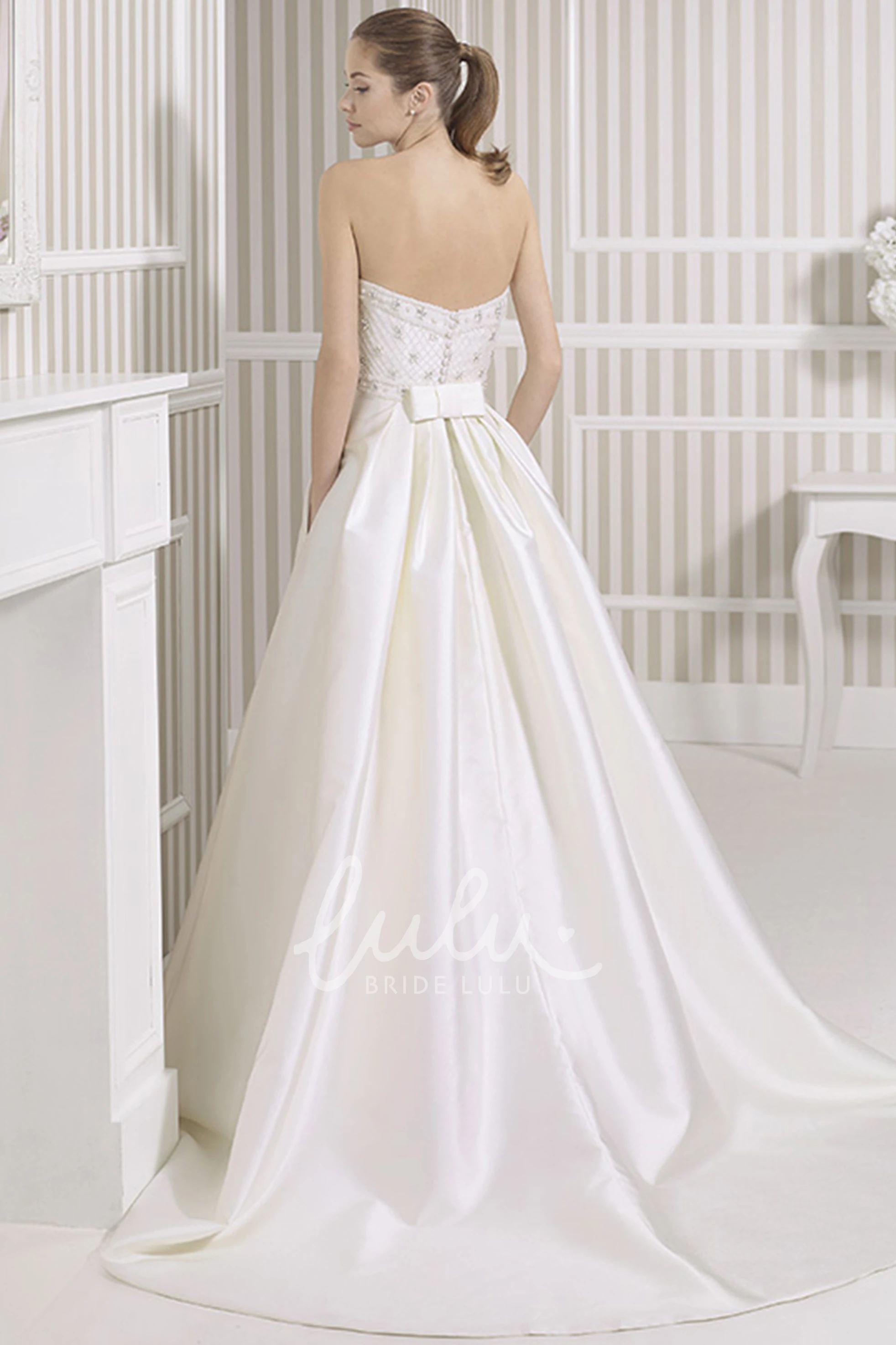 Jeweled Sweetheart Satin Wedding Dress with Flower A-Line