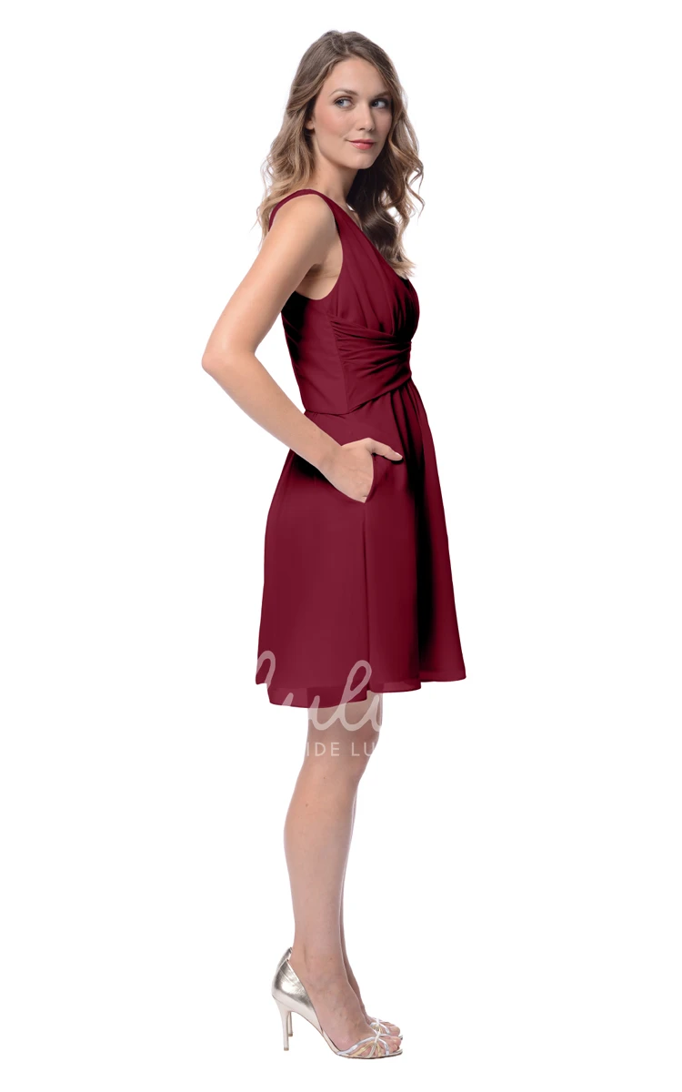 Classy Short Bridesmaid Dress with Low-V Back Sleeveless