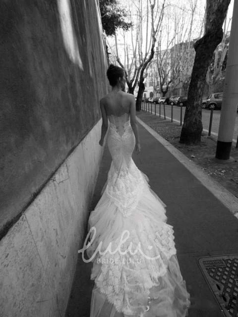 Lace Tulle Sweetheart Mermaid Trumpet Wedding Dress with Backless Zipper
