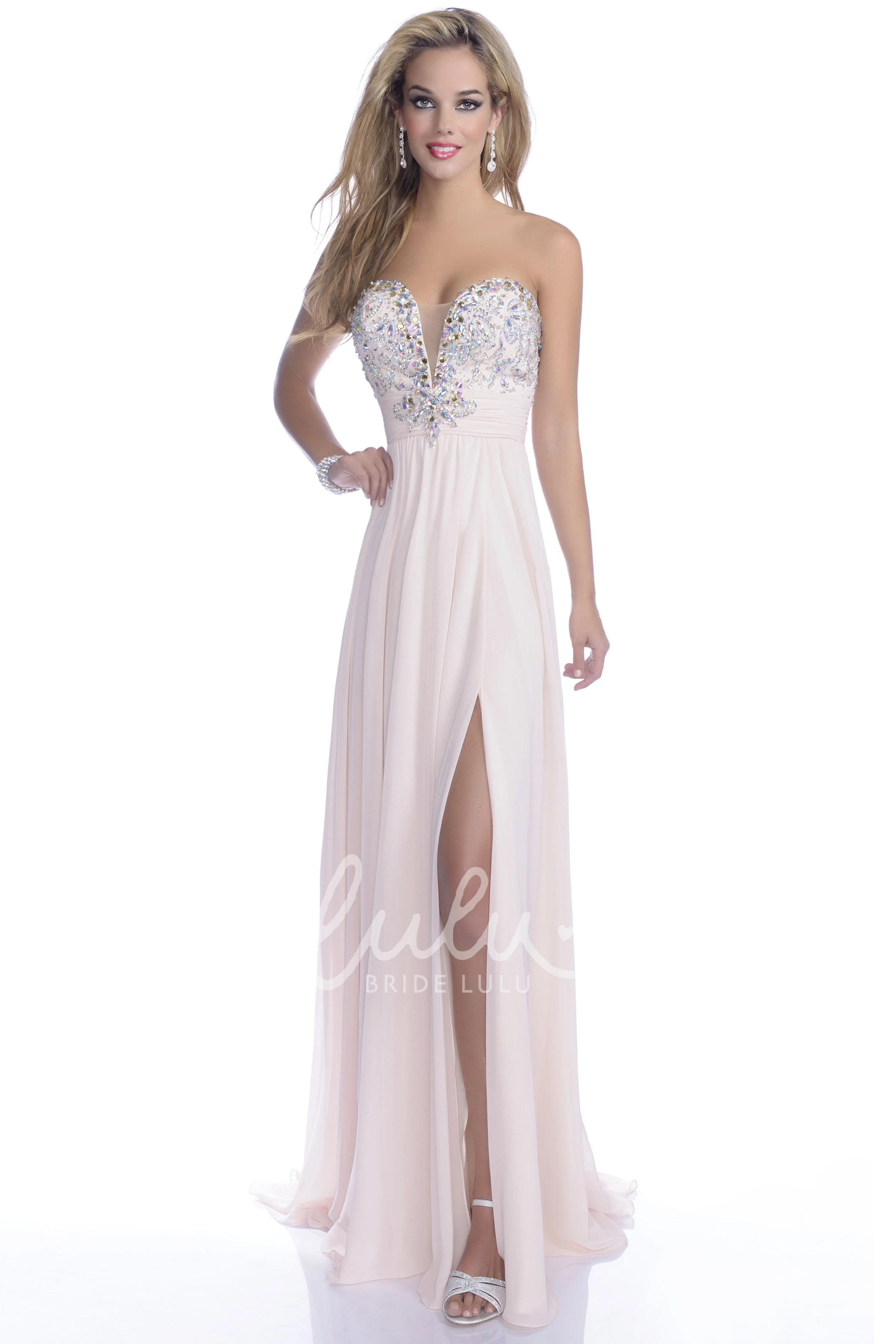 Crystal A-Line Sweetheart Prom Dress Classy Chiffon Formal Dress