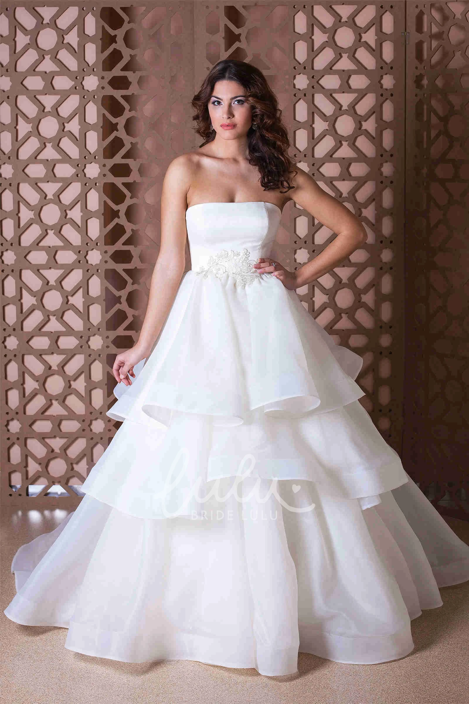 Beaded Organza A-Line Wedding Dress Strapless Sleeveless Floor-Length