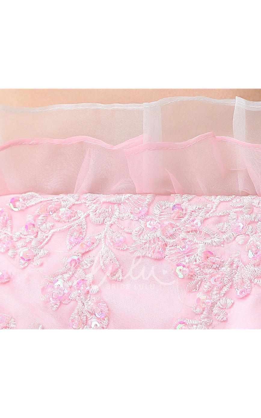 Adorable Floral Short Boho Lace Tulle Strapless A-Line Mini Dress with Appliques and Flower