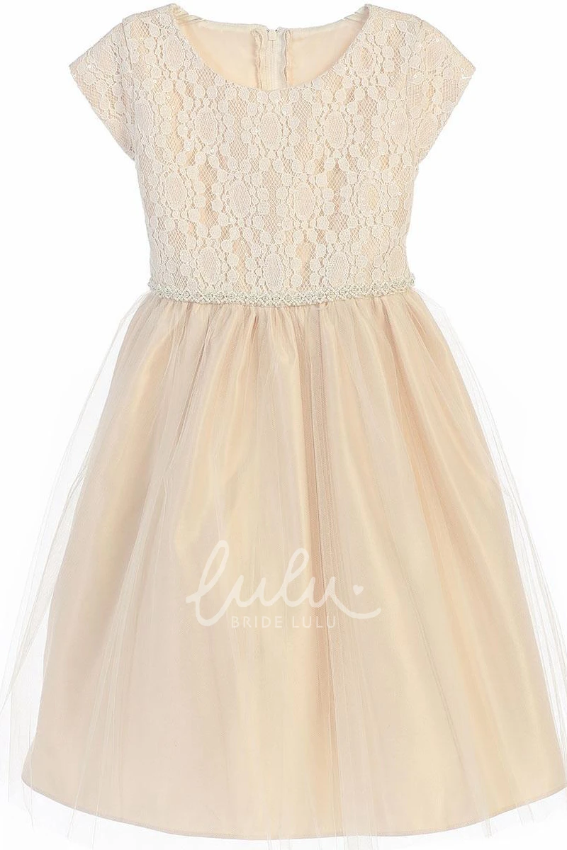 Sequined Embroidered Flower Girl Dress Tea-Length Tulle&Lace 2025