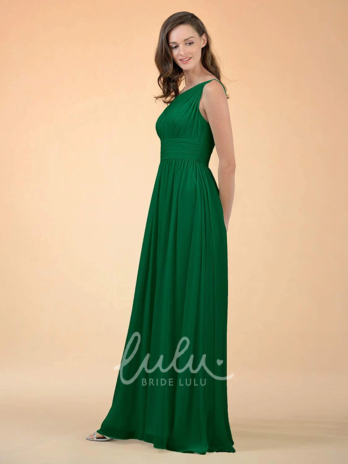 One-Shoulder A-Line Chiffon Bridesmaid Dress with Ruching Casual Floor-Length