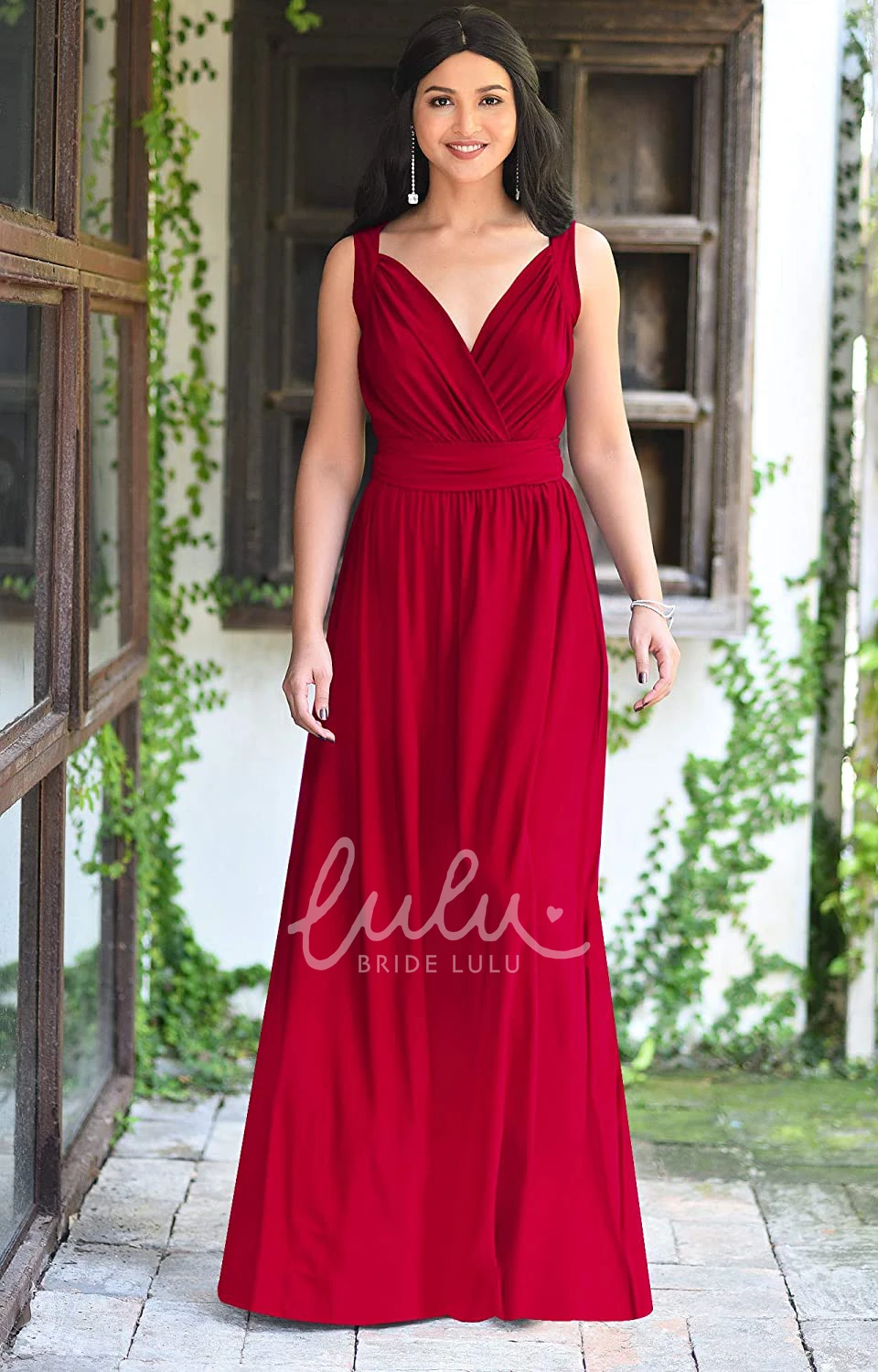 Sleeveless V-neck Chiffon A-line Bridesmaid Dress with Ruching Sexy