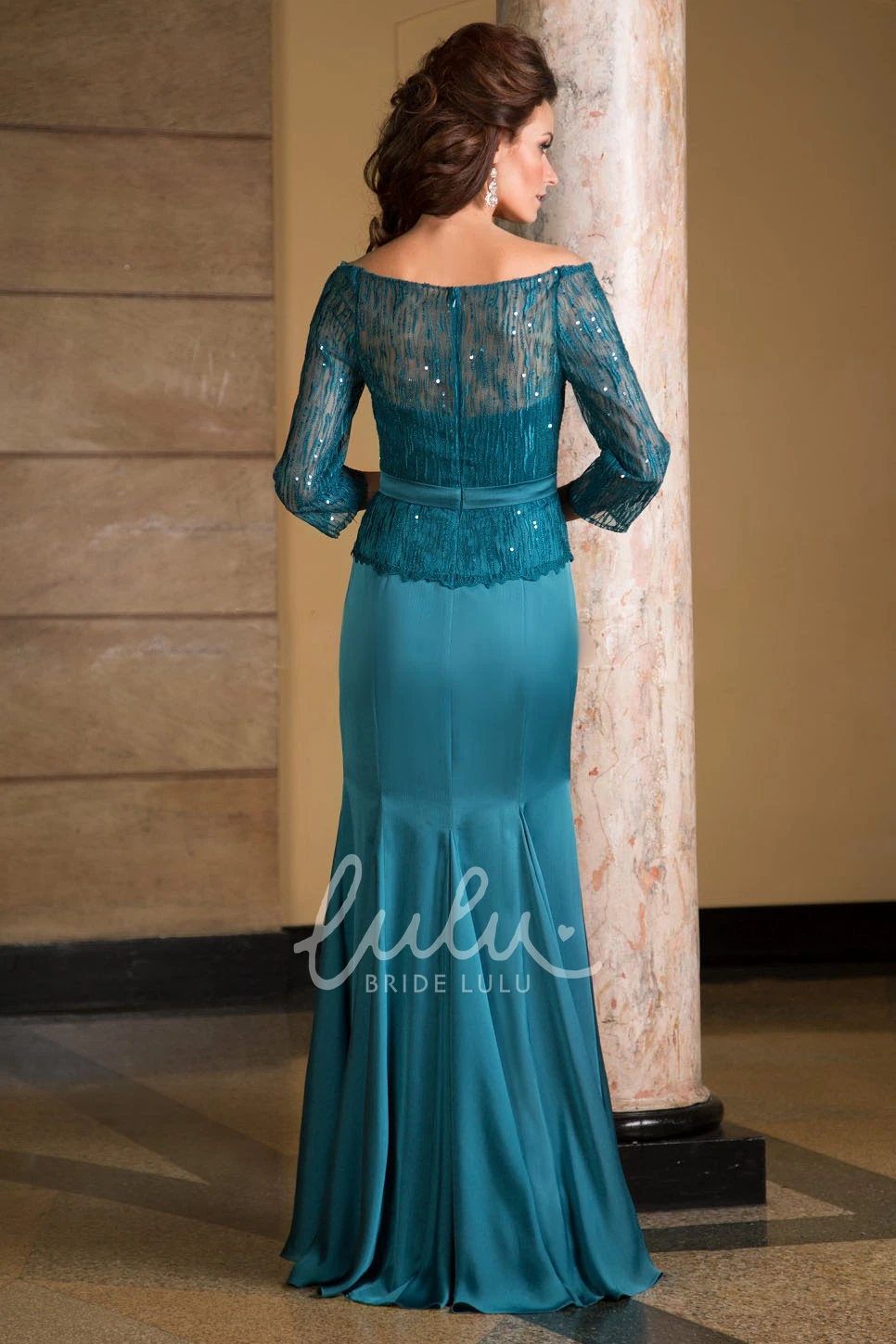 Mermaid Mother Of The Bride Dress with Jewels and Pleats in 3-4 Sleeves