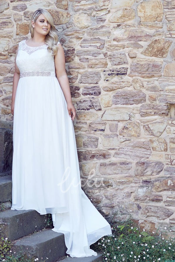 Plus Size Jeweled Chiffon Wedding Dress with Corset Back Sleeveless Floor-Length Sheath