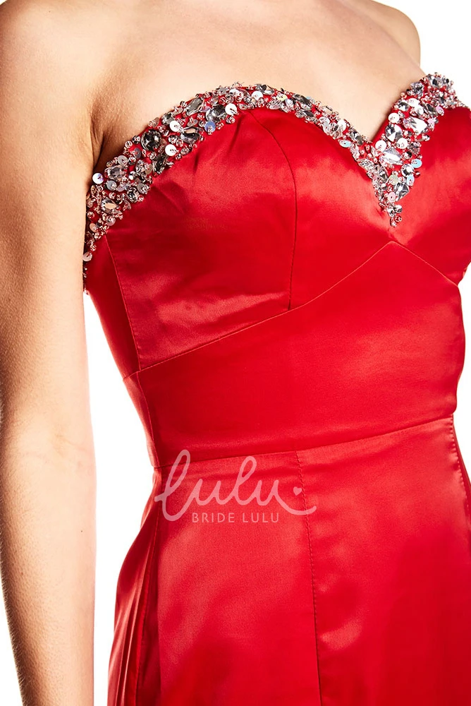 Trumpet Satin Beaded Sweetheart Prom Dress Sleeveless Backless Style Unique