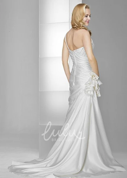 One-Shoulder Satin Wedding Dress with Beading and Flower Sheath