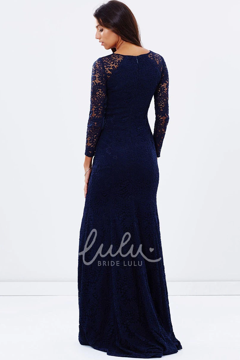 Lace Long Sleeve Jewel Neck Split-Front Bridesmaid Dress