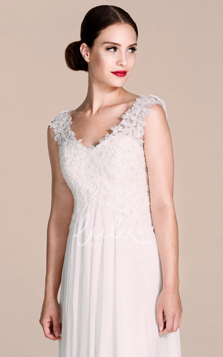 Lace Bodice Chiffon Wedding Dress Sleeveless & V-neck