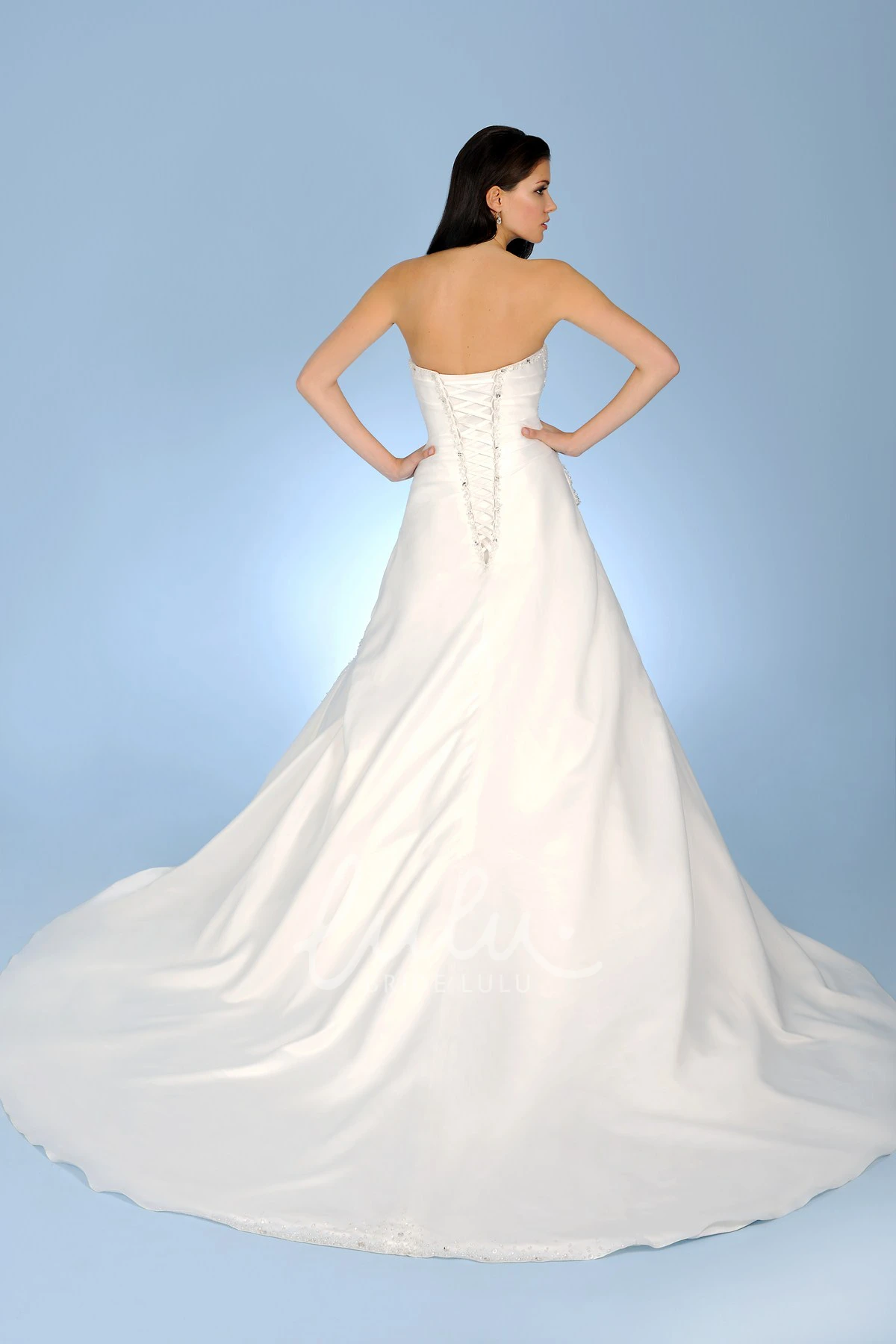 Ruched Taffeta Wedding Dress with Beading and Lace-Up A-Line Strapless