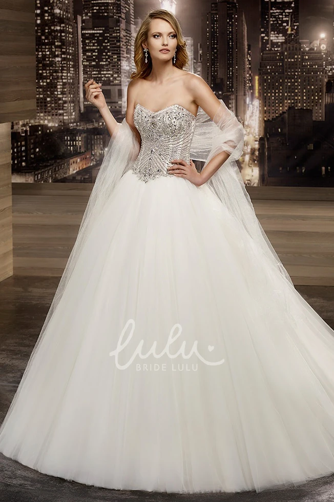 Crystal Sweetheart A-Line Wedding Dress with Puffy Skirt and Corset