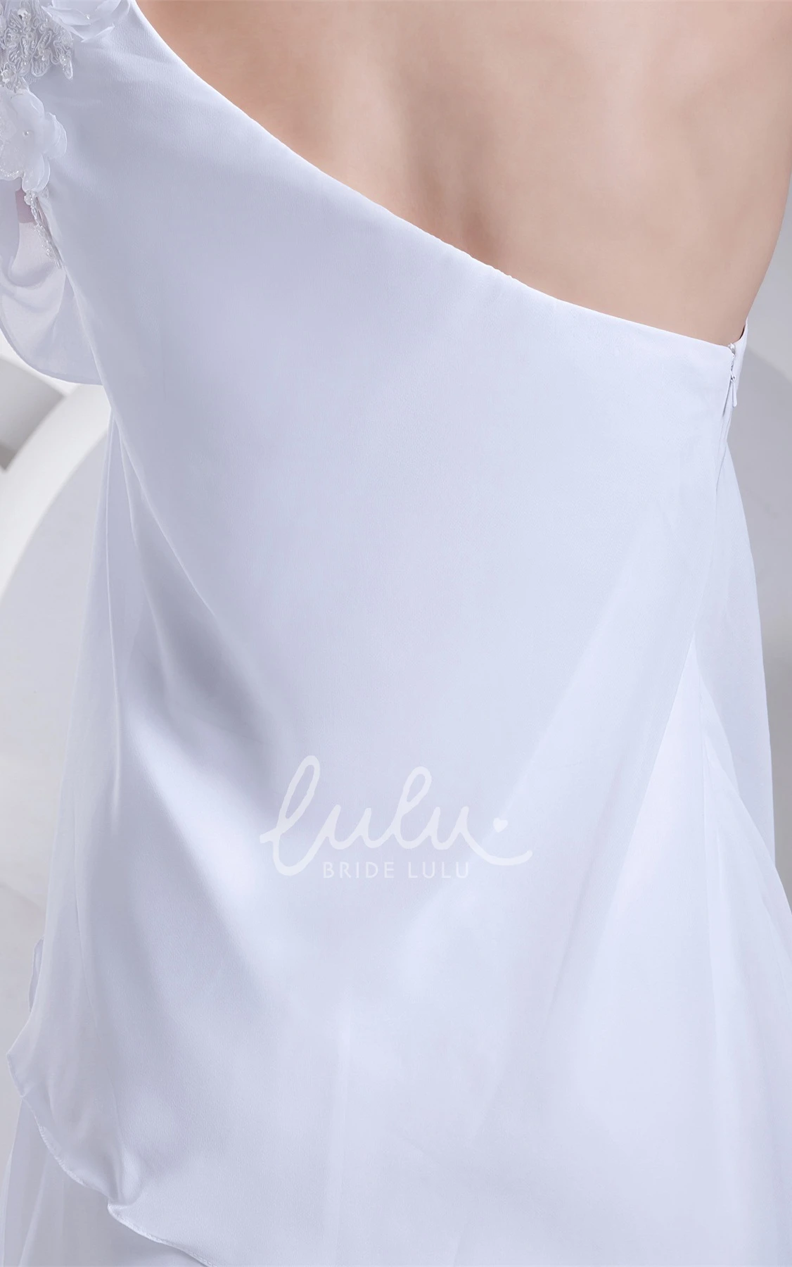 One-Shoulder Chiffon Knee Length Wedding Dress with Beading Simple Beach Bridal Gown