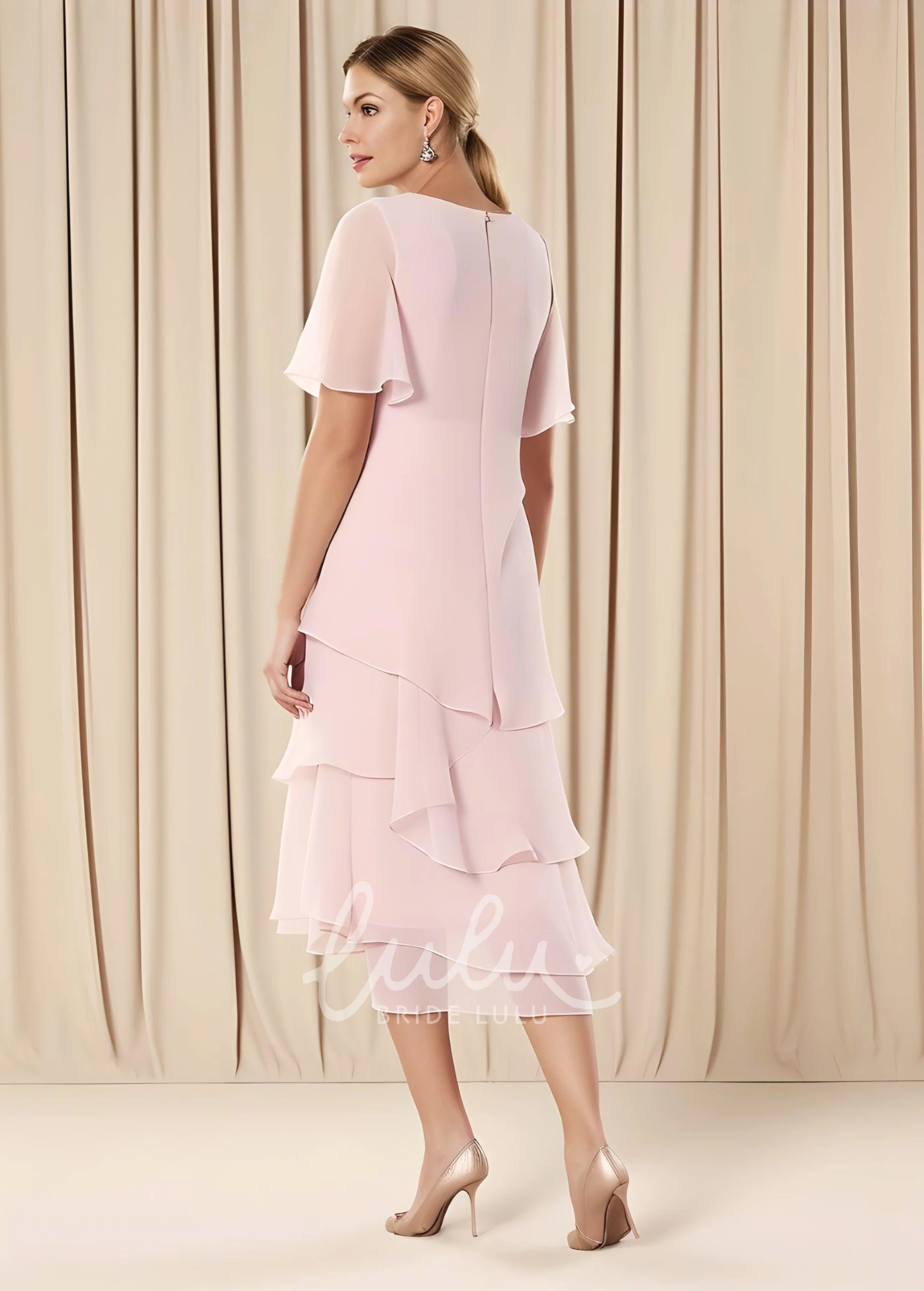 Casual Chiffon Mother of the Bride Dress with Ruffles High-Low Sheath