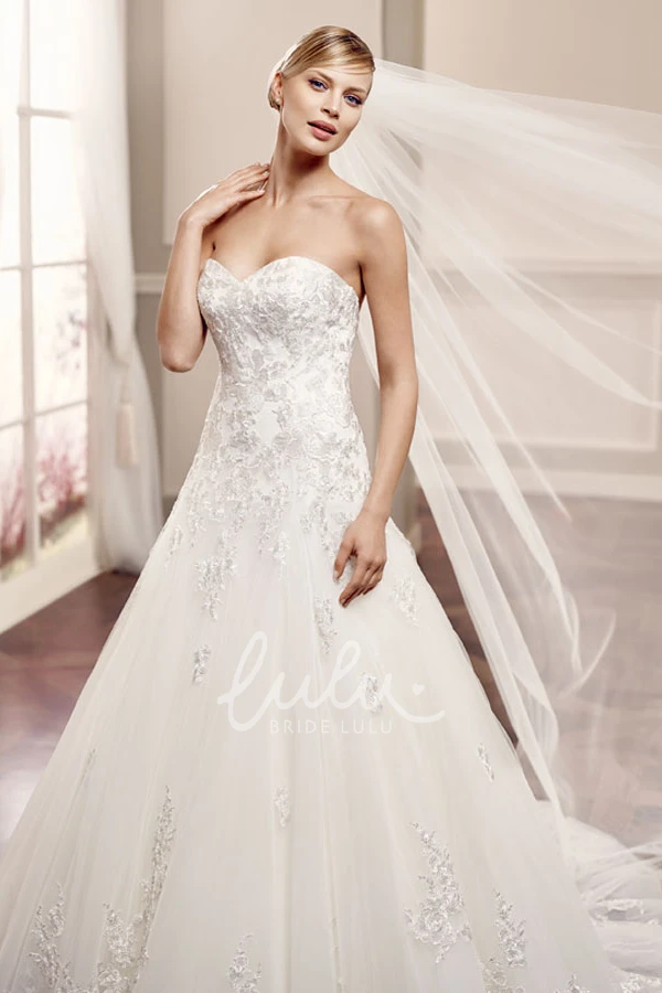 Appliqued Tulle Wedding Dress with Sweetheart & Draping A-Line Sleeveless Floor-Length