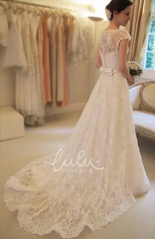 Court Train Lace Wedding Dress with Sleeveless A-Line Princess Cut