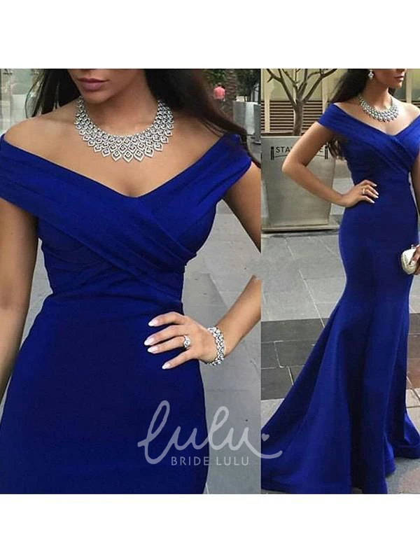 Off-the-Shoulder Satin Mermaid Dress with Sweep Brush Train