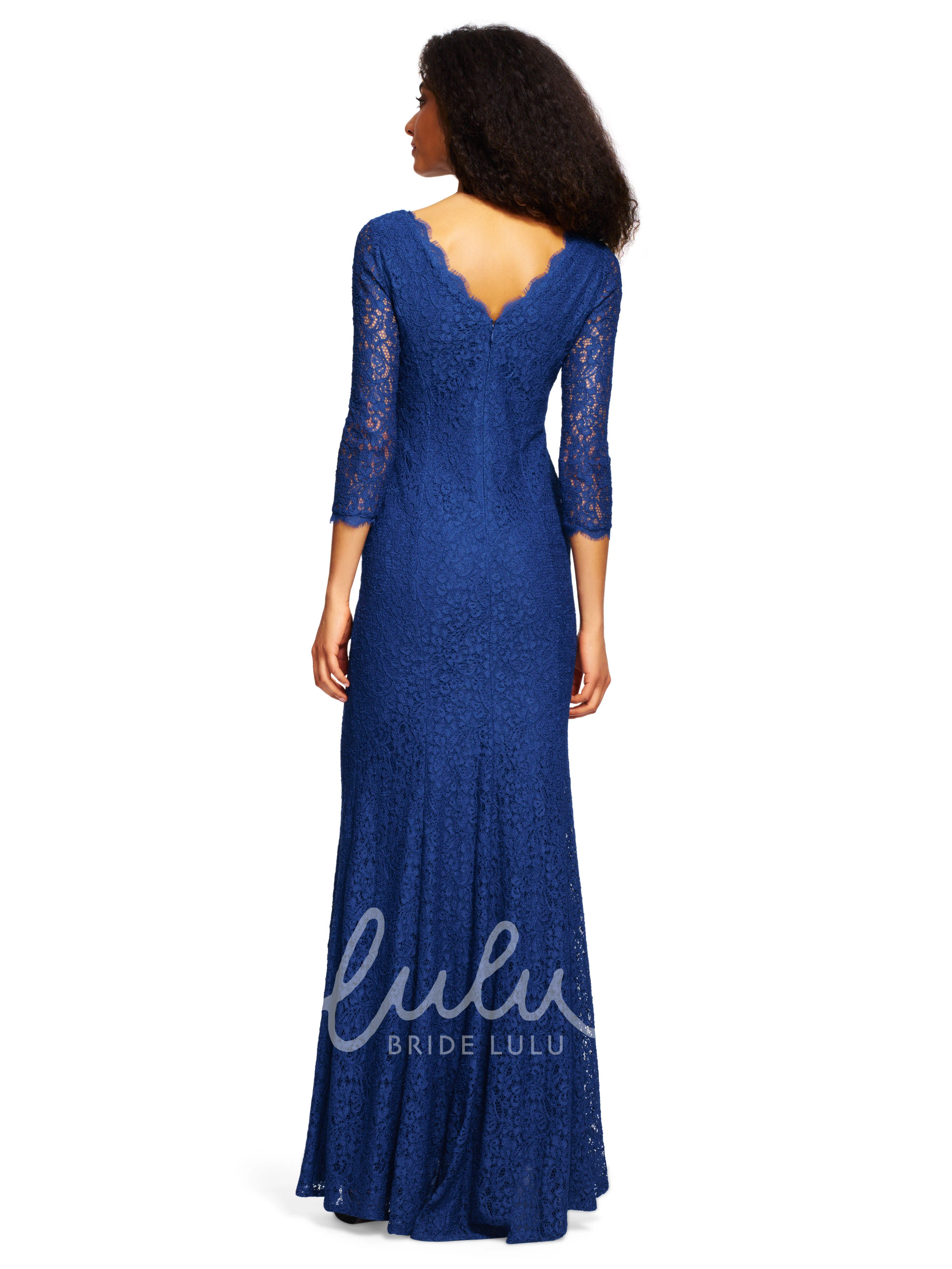 Bateau Neck Sheath Bridesmaid Dress with 3/4 Sleeves and Low-V Back
