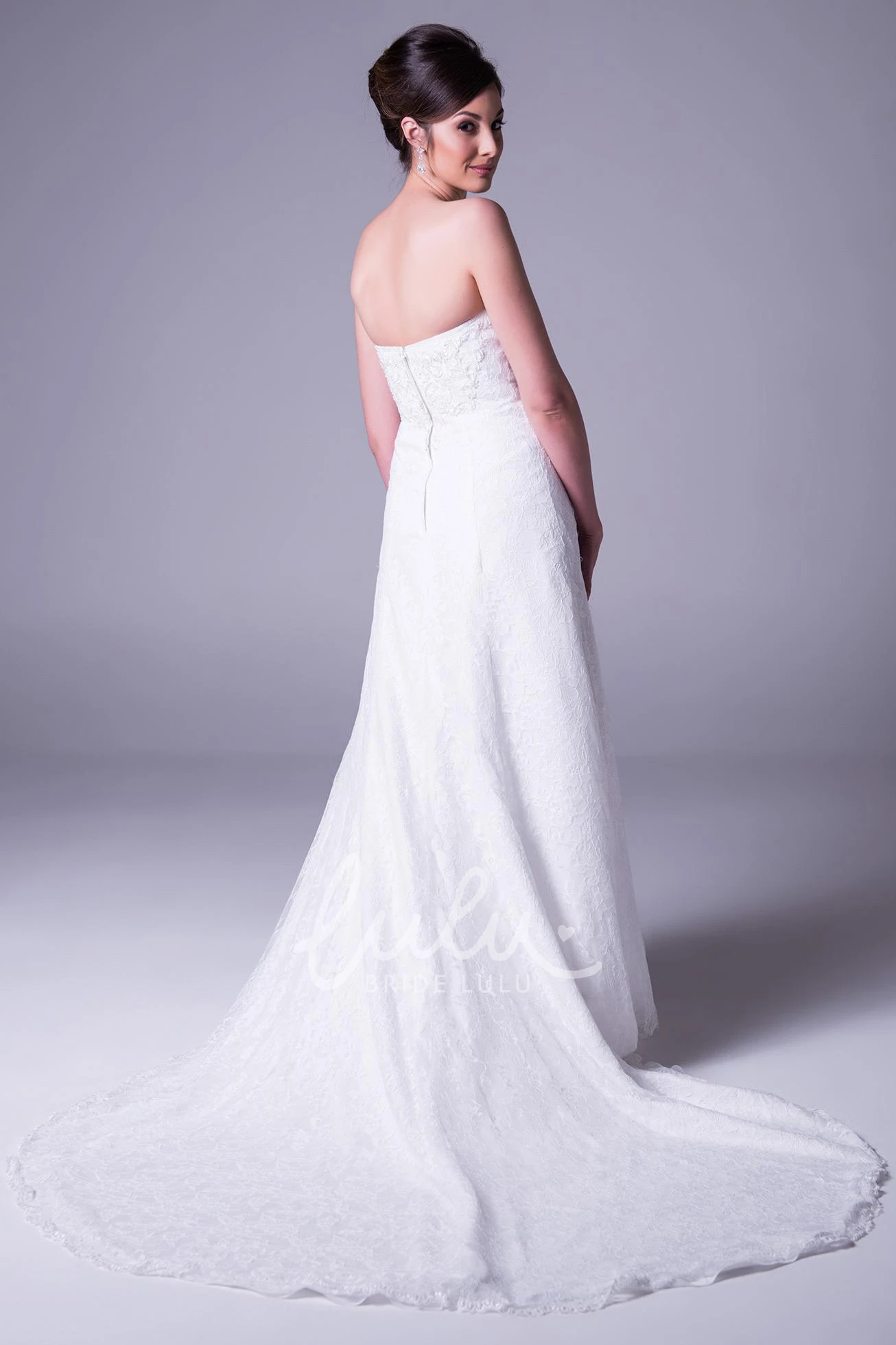 Lace Sheath Wedding Dress with Draped Bodice and Court Train