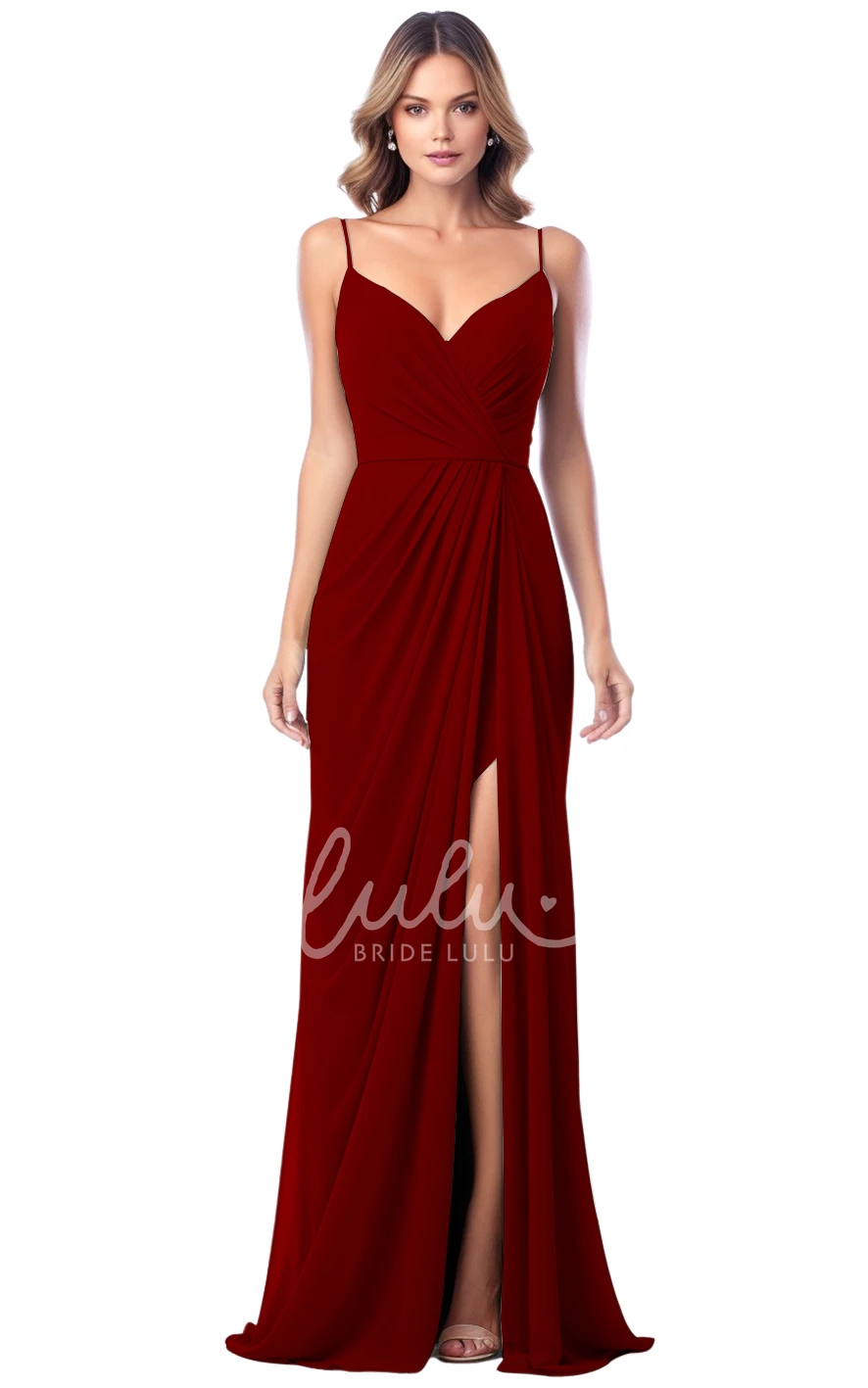 A-Line Satin V-neck Bridesmaid Dress with Split Front Simple & Elegant