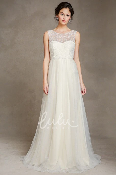 A-Line Tulle Wedding Dress with Embroidery and Pleats