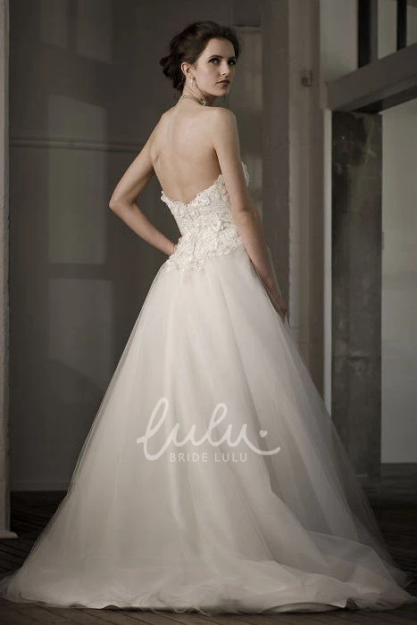 Floral Tulle Ball-Gown Wedding Dress with Backless Style Unique Bridal Gown