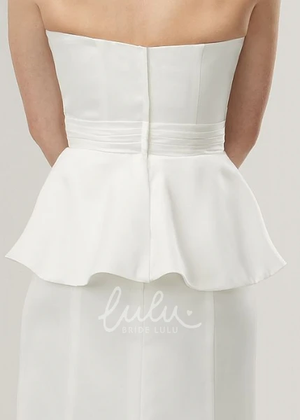 Satin Strapless Peplum Wedding Dress with Ruching Floor-Length Sheath