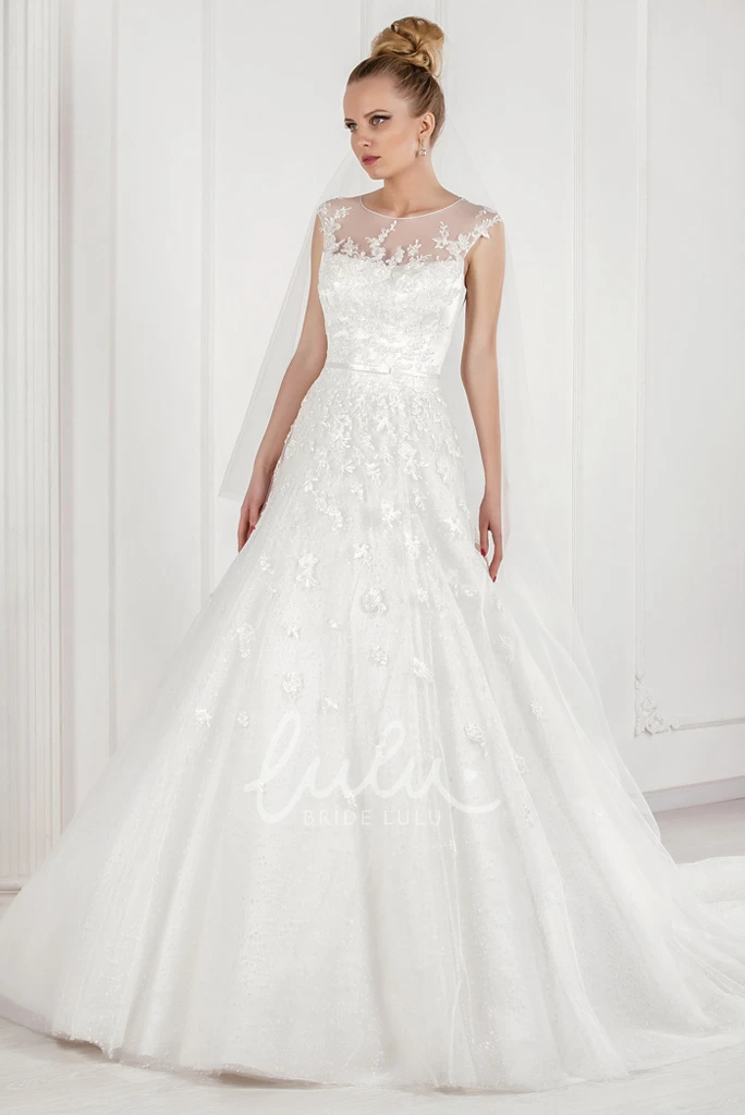 Appliqued Tulle A-Line Wedding Dress with Illusion Back