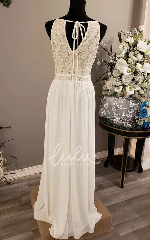 Elegant Chiffon A-Line Prom Dress with Bateau Neckline and Open Back Beach Formal Dress