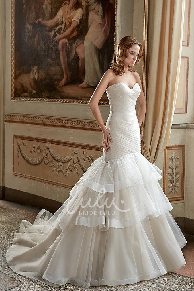 Tiered Tulle Mermaid Wedding Dress with Sweetheart Neckline and Criss Cross Back