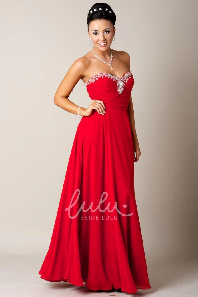 A-Line Sweetheart Chiffon Prom Dress with Draping and Beading Ruched Floor-Length Sleeveless