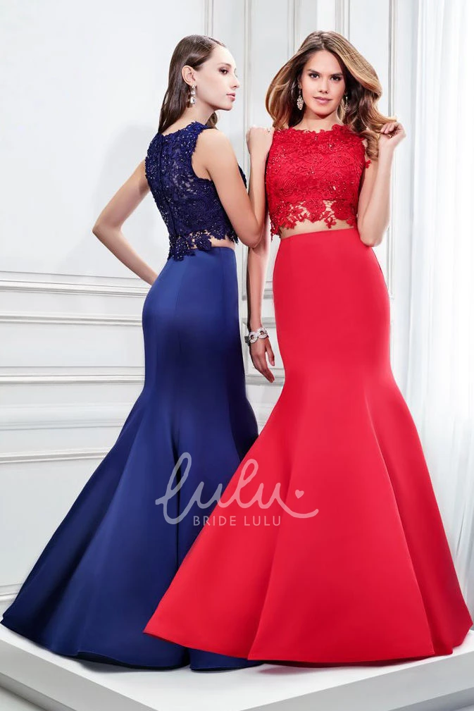 Jewel Neck Sleeveless Satin Mermaid Prom Dress with Appliques