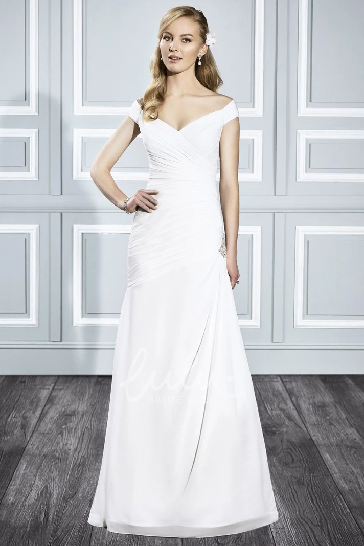 Off-The-Shoulder A-Line Satin Wedding Dress with Side Draping and Beading