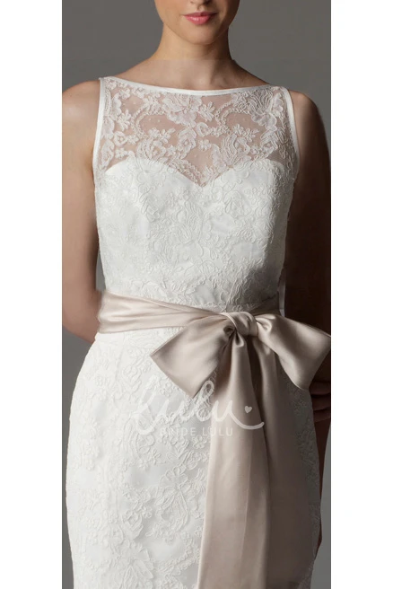 Lace Sheath Wedding Dress with Bateau Neck and Bow Detail