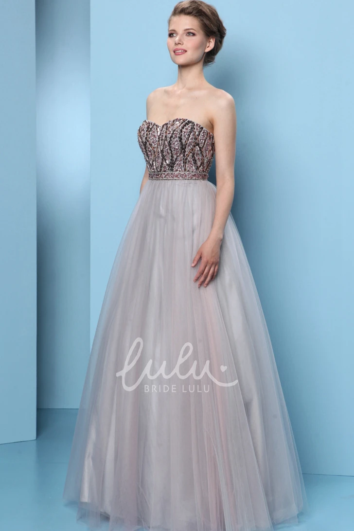 A-Line Tulle Prom Dress Sweetheart Sleeveless Floor-Length with Pleats