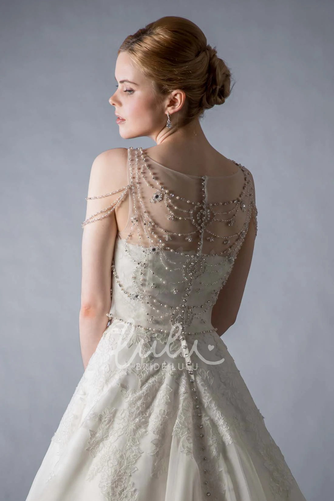 Lace Maxi Wedding Dress with Illusion and Sweep Train Gorgeous Bridal Gown