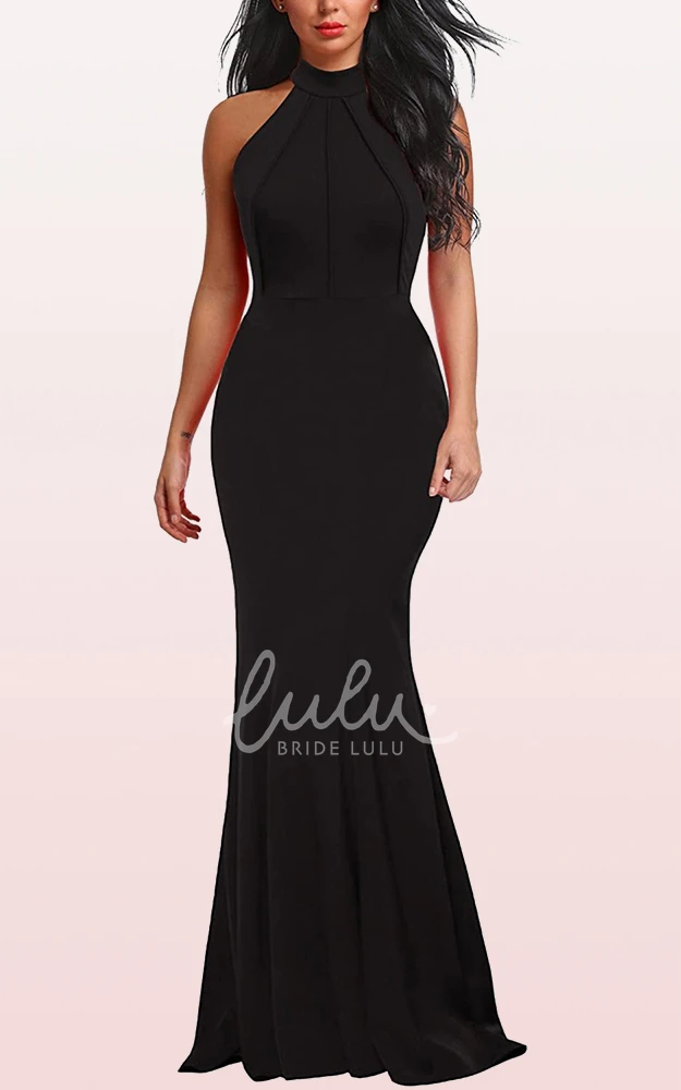 Elegant Sleeveless Jersey A Line Halter Guest Dress with Ruffles Prom Dress