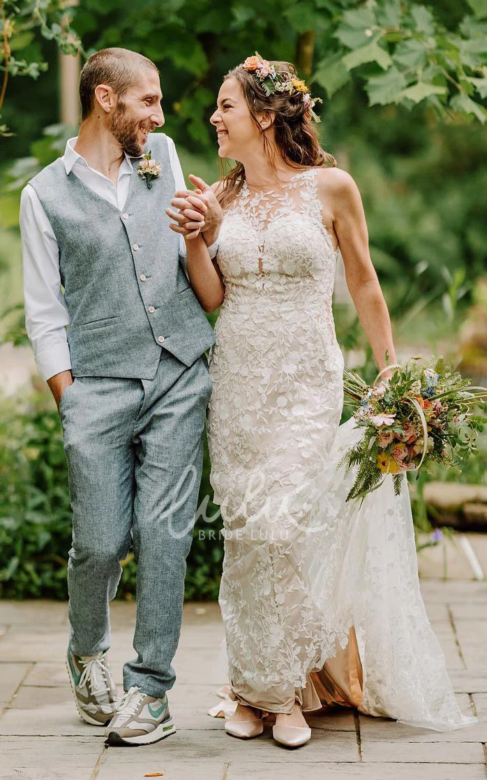 Modern Country Sweetheart Neckline Wedding Dress Sleeveless Open Back Lace Petals Gown