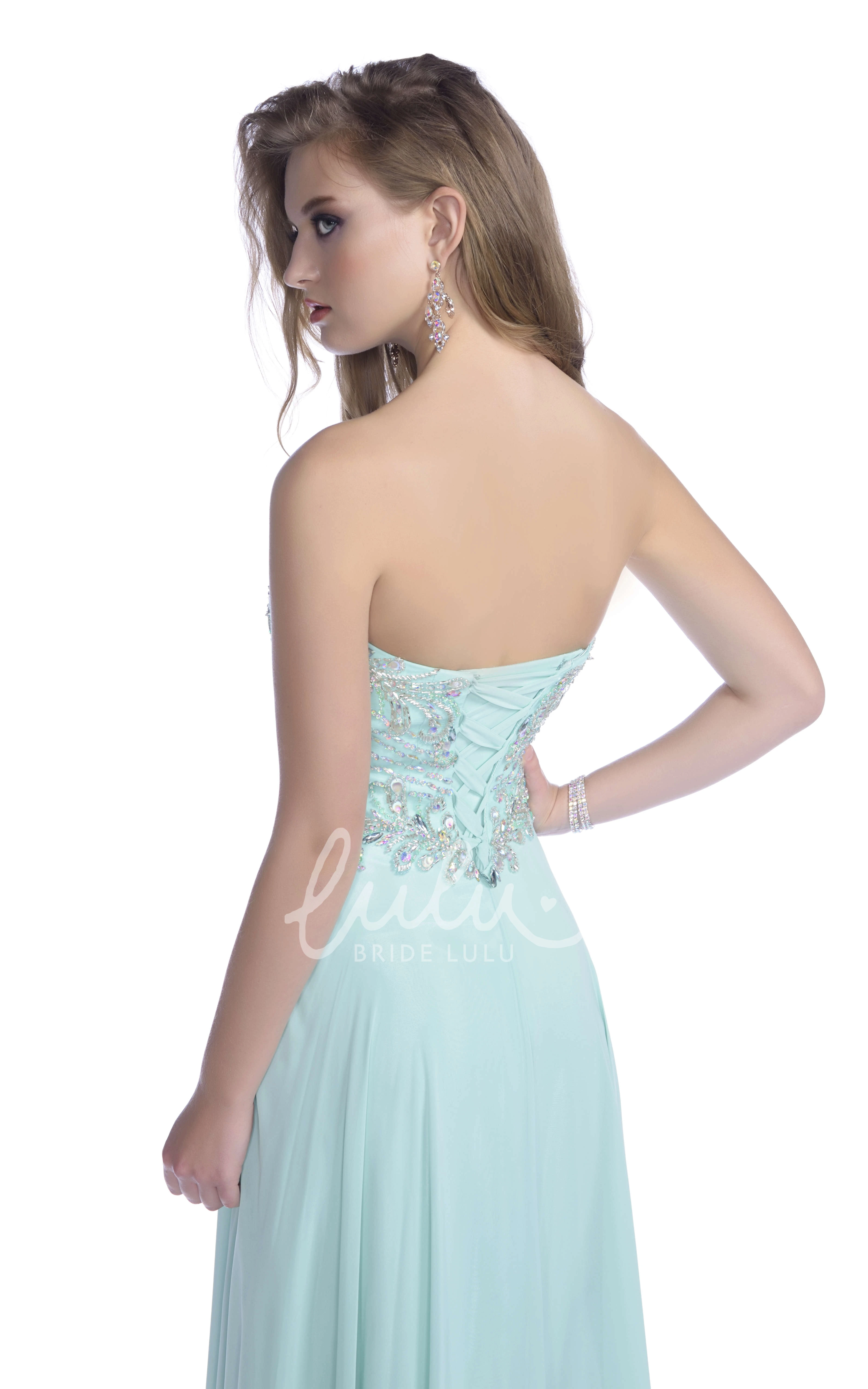 Chiffon A-Line Sweetheart Prom Dress with Rhinestone Bodice and Lace-Up Back Classy Prom Dress