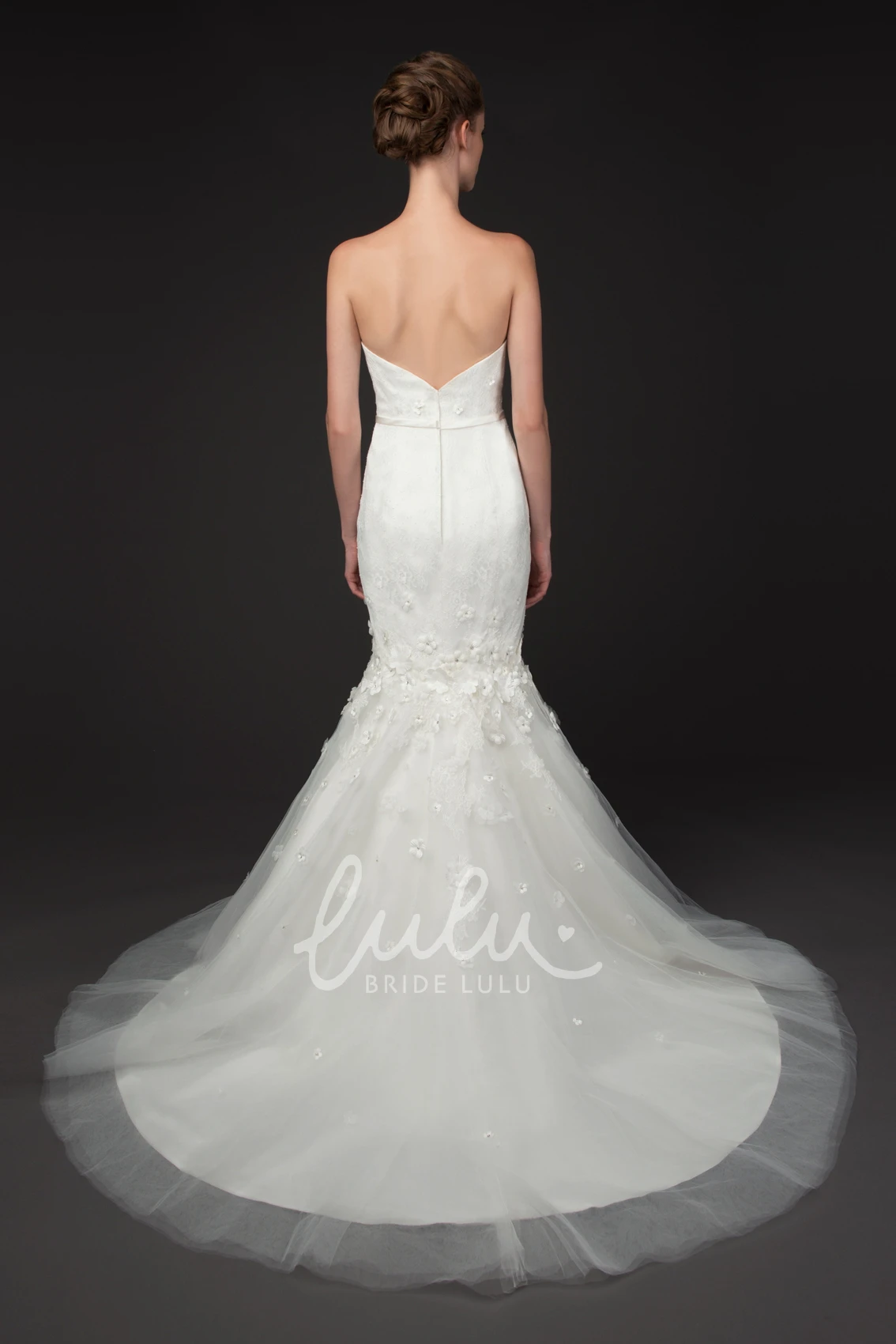 Strapless Floral Mermaid Wedding Dress with Tulle and Court Train