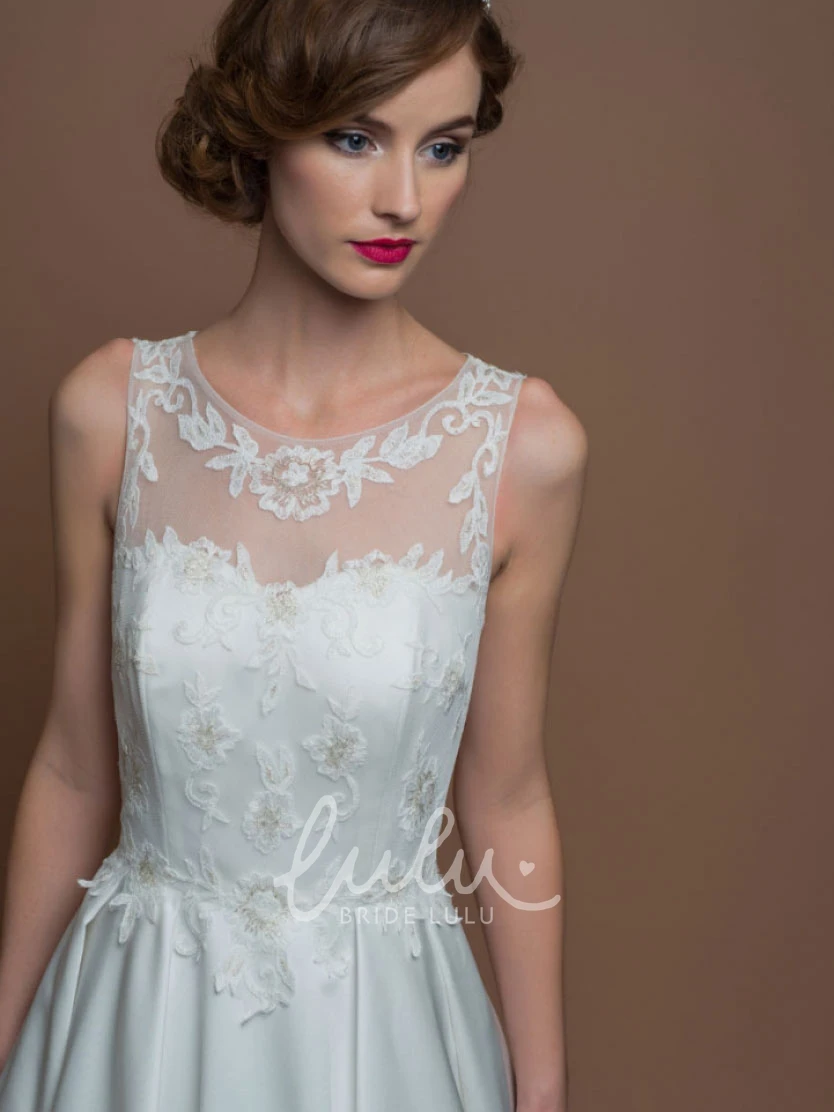 Satin A-Line Wedding Dress with Illusion Back and Brush Train