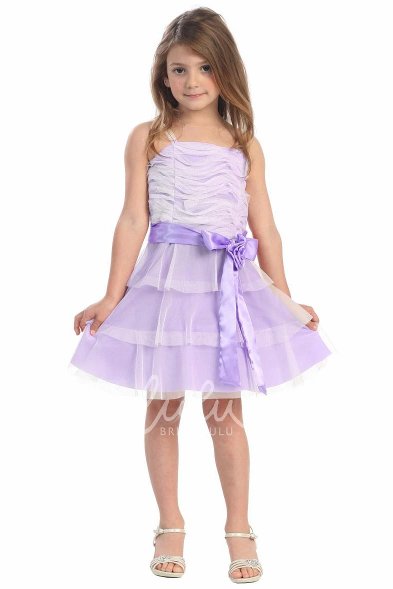 Midi Tiered Flower Girl Dress with Embroidery Floral Party Dress